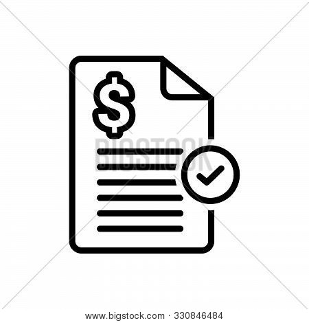 Black Line Icon For Paid Invoice Stamp Bills