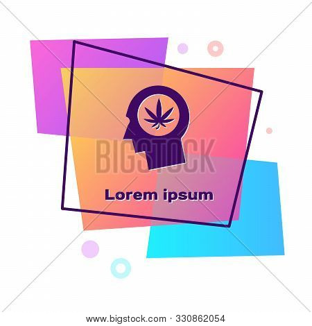 Purple Silhouette Of Male Head In Profile With Marijuana Or Cannabis Leaf Icon Isolated On White Bac