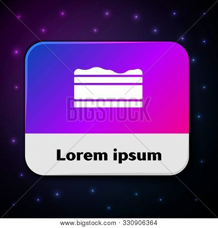 White Brownie Chocolate Cake Icon Isolated On Black Background. Rectangle Color Button. Vector Illus
