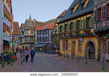 Kaysersberg, France, October 13, 2019 : Streets Of Kaysersberg. Kaysersberg Is One Of The Finest Win
