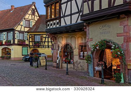 Kaysersberg, France, October 13, 2019 : Streets Of Kaysersberg. Kaysersberg Is One Of The Finest Win