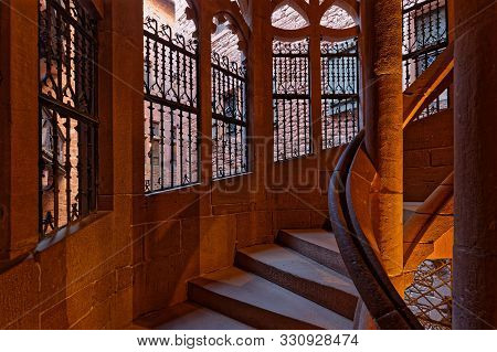 Orschwiller, France, October 14, 2019 : A Stone Stair Of Haut-koenigsbourg Medieval Castle. Rebuilt 
