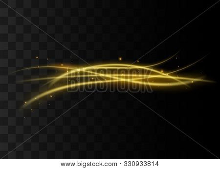 Gold Lines Light Effect On Transparent Background. Vector Sparkles On A Transparent Background. Chri