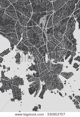 City Map Helsinki, Monochrome Detailed Plan Of The City, Rivers And Streets, Vector Illustration