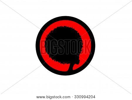Afro Logo Design. Black And Red Diadem Curly Afro Hair, Portrait African Woman In Ethnic Traditional