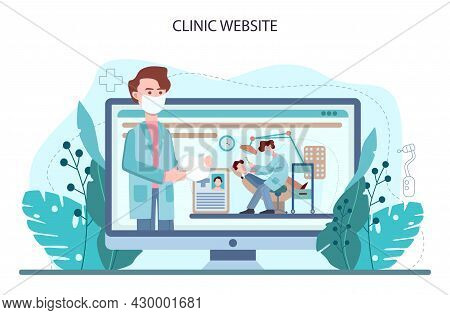 Dentist Online Service Or Platform. Dental Doctor In Uniform Treating