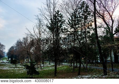 Winter Scene In Cismigiu Park Bucharest. Cismigiu Gardens Located In Downtown Bucharest, Romania