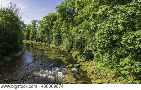 Panorama River Traun Close To Traunreut On A Sunny Summer Day