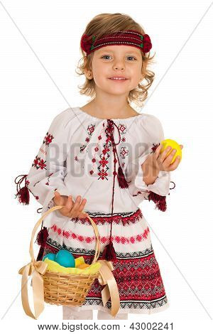 Smiling Ukrainian Girl With Easter Basket