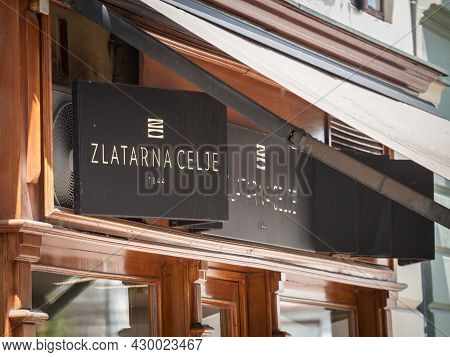 Ljubljana, Slovenia - June 17, 2021: Zlatarna Celje Logo In Front Of Their Main Boutique For Ljublja