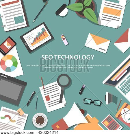 Search Engine Optimization Internet Technology Web Concept Pictograms Composition Webpage Poster Pri