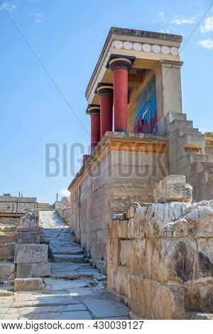 Ruins of ancient Knossos palace in Crete Island, Greece. Landmark