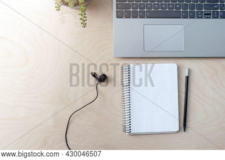 Online Training, Work At Home, Recording Training Courses. Freelancer Workplace. Top View.