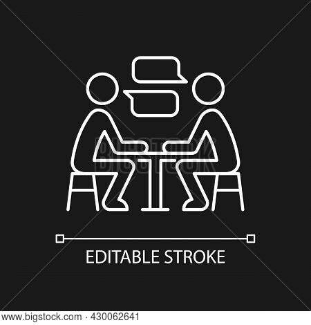 Interpersonal Communication White Linear Icon For Dark Theme. Exchanging Ideas And Feelings. Thin Li