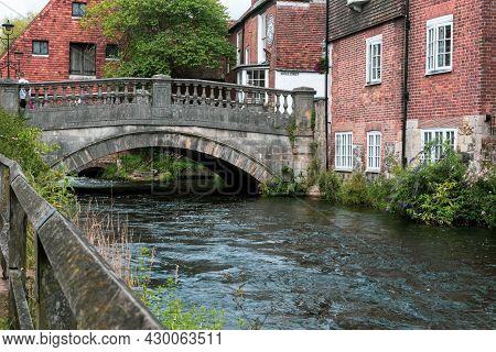 Winchester, United Kingdom, 10th August 2021:- The Bridge Over The River Itchen Near The Bishop On T
