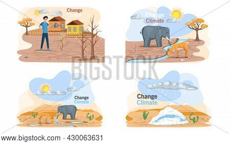 Problem Of Disappearing Water Sources, Drought, Ecological Disaster On Planet Animals Are Thirsty. S