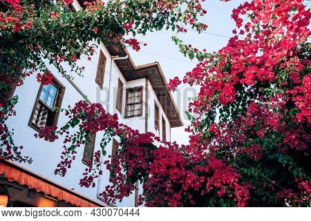 View Of Old White Houses Old Town Kaleici District In Antalya, Turkey.