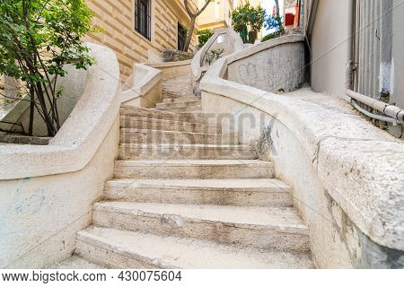 Kamondo Stairs, A Famous Pedestrian Stairway Leading To Galata Tower, Built Around 1870, Located On 