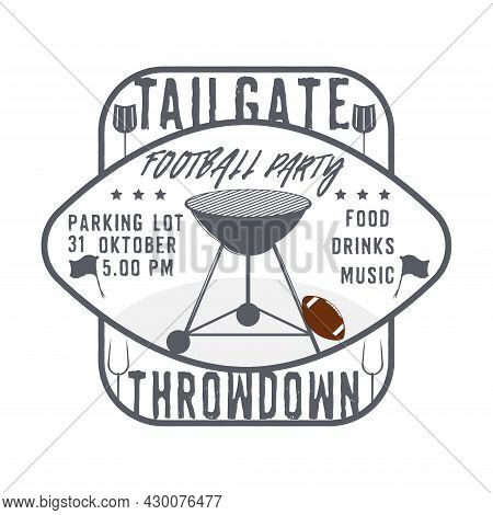 Tailgate Party Emblem Monochrome Grill Badge With Rugby Ball