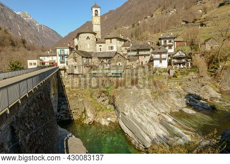 The Rural Village Of Lavertezzo On Verzasca Valley On Switzerland..