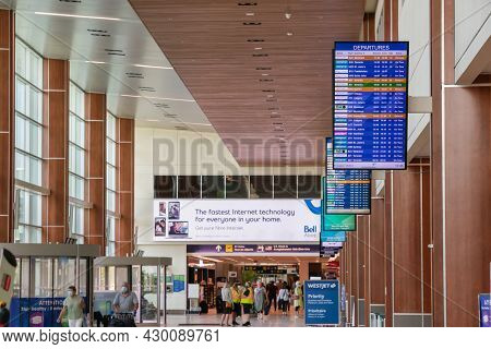 Goffs, Nova Scotia, Canada - 13 August 2021:departure Board At Halifax Stanfield International Airpo