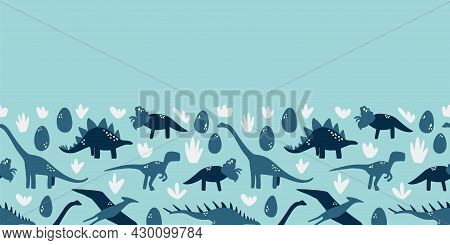 Sky Blue Dinosaur Kids Seamless Border Background