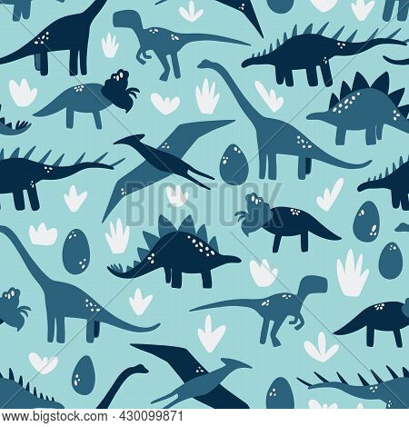 Sky Blue Dinosaur Kids Seamless Pattern Background