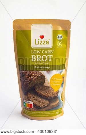 Huettenberg, Germany - 2021-07-24,  View On Isolated Lizza Low Carb Bread Baking Isolated On White B