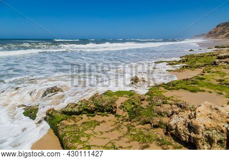 Beautiful empty beach near Sao Martinho do Porto, Portugal