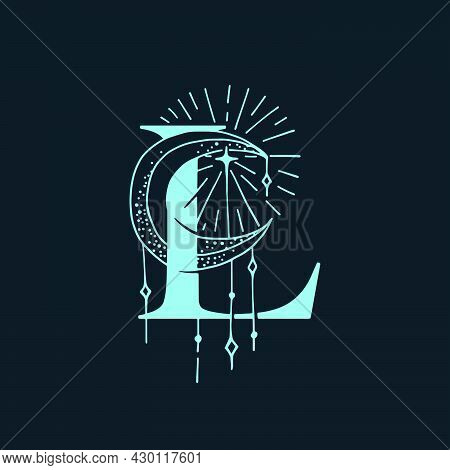 L Letter Logo In The Astrological Style. Hand Drawn Monogram For Magic Postcards, Medieval Style Pos