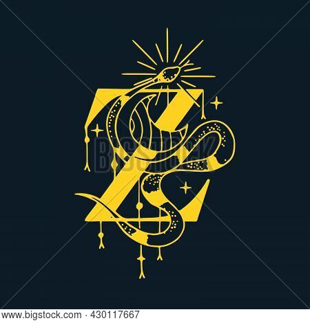 Z Letter Logo In The Astrological Style. Hand Drawn Monogram For Magic Postcards, Medieval Style Pos