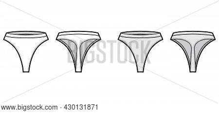 Thongs Technical Fashion Illustration With High Rise, Elastic Waistband, Small Hips Coverage. Flat B