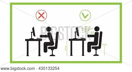 Correct Sitting Posture. Vector Infographics. Posture Correct, Health Correct Sitting, Body Correct
