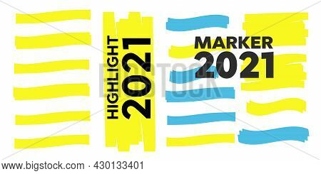 Yellow Vector Highlighter Elements Set. Yellow Marker Text Selection