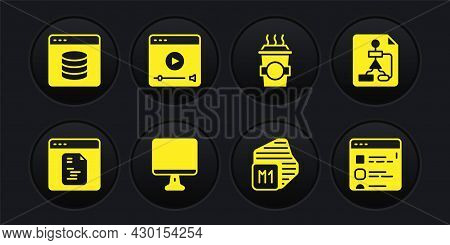 Set Software, Flowchart, Computer Monitor Screen, Processor, Coffee Cup Go, Online Play Video, Brows