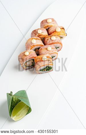 tasy sushi on the white background