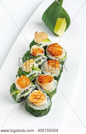 tasy sushi on the white background
