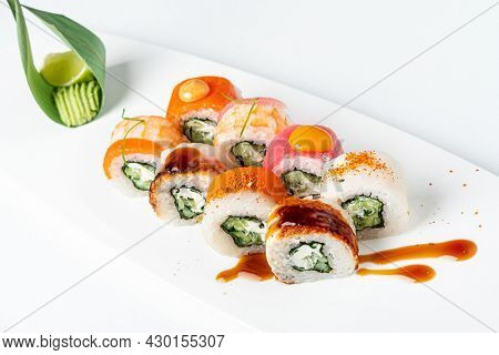 tasy sushi on the white background