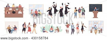 Student Life. Young People Activities. Guys And Girls Study At Lectures Or Seminars At University. C