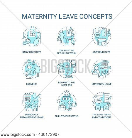 Maternity Leave Related Blue Concept Icons Set. Employee Rights Idea Thin Line Color Illustrations. 