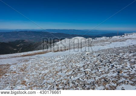 Sunny Snowy Weather On Mount Parnassos, Central Greece