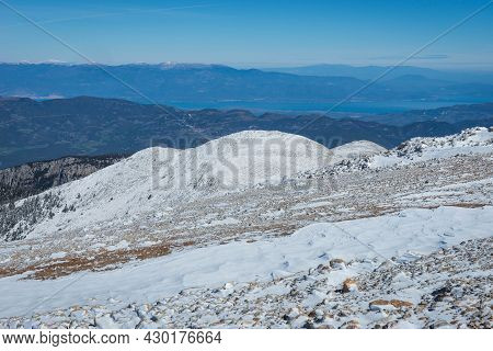 Sunny Snowy Weather On Mount Parnassos, Central Greece