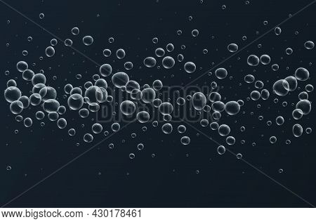 Transparent Fizzy Bubbles. Sparkles Champagne. Fizzy Pop And Effervescent Drink. Abstract Fresh Soda