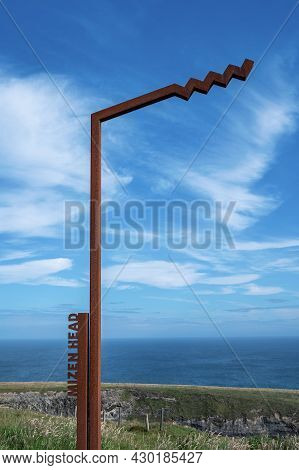 Mizen Head, Ireland- July 12, 2021: The Mizen Head Wild Atlantic Way Sign