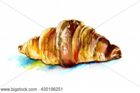 Hand Drawn Watercolour Croissant Isolated For Your Design