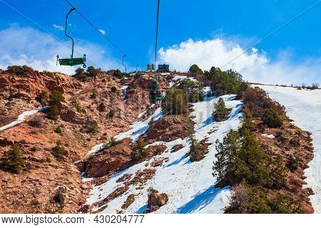 Cable Car To The Chimgan Mountain Near The Taskent City In Uzbekistan In Spring