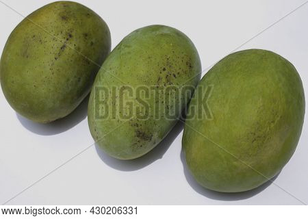 Delicious Mango Variety Called Langda Mango Indian Fresh Fruits In White Background. Langra Mango Is