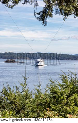 Victoria, Vancouver Island, British Columbia, Canada - August 10, 2021: Bc Ferries Boat Leaving To T