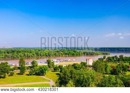 Sava River Flows Into The Danube River Aerial Panoramic View From The Belgrade Kalemegdan Fortress I