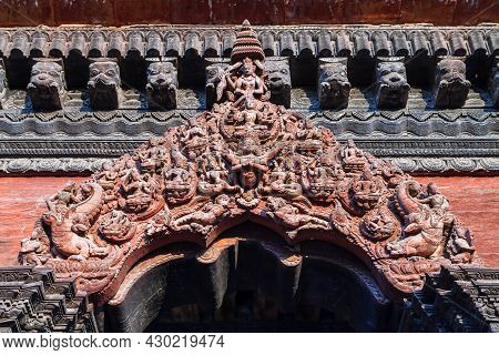 Relief Carving On A Hindu Temple At The Patan Durbar Square In Lalitpur Or Historically Patan City N